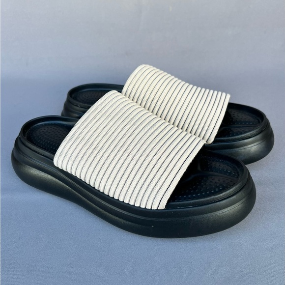 Rag & Bone Brixley Knit Slide Flatform Sandals Beige & Black Women's Size 8 US - Picture 1 of 11